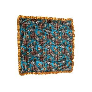 Western-Themed Baby Blanket With Sunflowers & Cowboy Print Satin Ruffle Edges